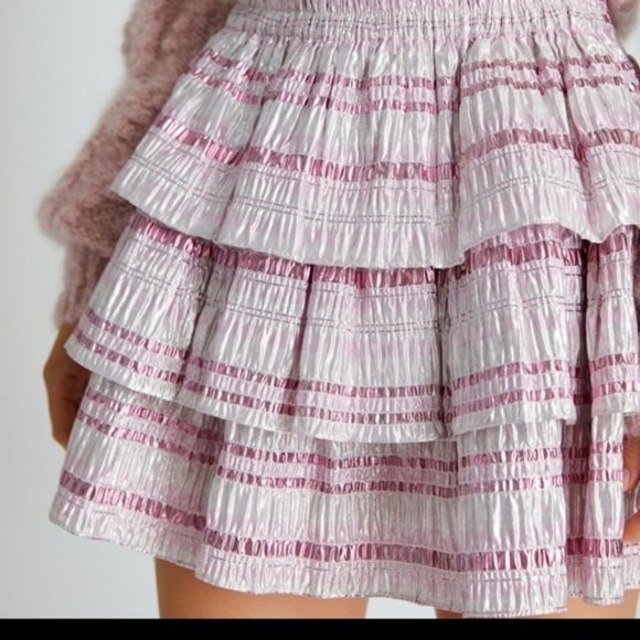 LoveShackFancy Dresses & Skirts - LoveShackFancy Brynlee Ruffled Metallic Mini Skirt